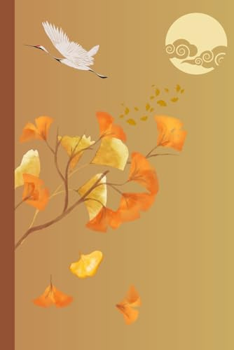Japanese Themed Journal, Gingko Leaves with Crane Lined Notebook, Japanese Style Themed Notebook