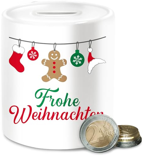 Spardose - Frohe Weihnachten I Weihnachtsmotiv - Unisize - Weiß - geldgeschenke weihnachtsgeldgeschenk Christmas Xmas rund geldgeschenk zu Weihnachts weihnacht verpackung für Merry x-Mas girlanden