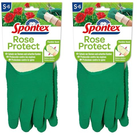 Spontex Rose Protect Gartenhandschuhe, extra robust für Dornen und Hecken, mit Naturlatexbeschichtung, Größe S, 1 Paar (Packung mit 2)