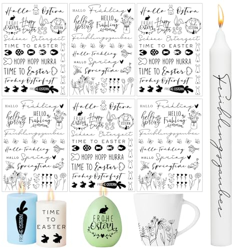 BOFUNX 6pcs Kerzen Tattoofolie Ostern Kerzentattoos Folie Frühling Kerzen Tattoos DIY Kerzensticker für Kerzen und Keramik