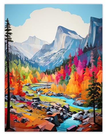 Artery8 Colourful Yosemite National Park Forest Landscape Extra Large XL Wall Art Poster Print