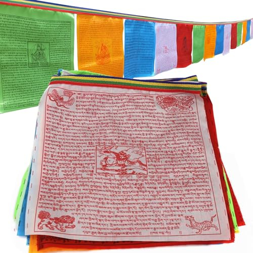 VOVCIG Bandiera di preghiera tibetana, 35 x 28 cm, Feng Shui, bandiera buddista, stampa dorata, per altari buddisti, sala di meditazione, decorazione esterna, area turistica, lunghezza 7 m, 20