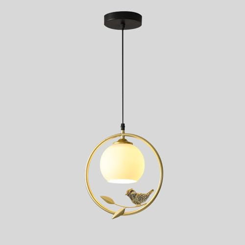 Jadssox Moderne Vogel-Pendelleuchte, weißes Glas-Hängelicht, Vogelkäfig-Ring-Deckenleuchte, kreative Hängelampen für Esszimmer, Schlafzimmer, Café, Bar, Pastorale Kronleuchter