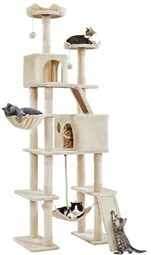 Yaheetech Rascador para Gatos Alto 209 cm Árbol para 3-4 Gatos Adultos Torre Escalador para 3-4 Gatos Castillo Juquetes Mascotas XXL,Gris Beige