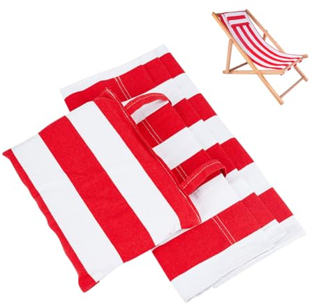 AHANDMAKER Strand-Sling-Stuhl-Ersatzstoff, Rot-Weißer Strand-Sling-Stuhl-Ersatz Aus Segeltuch Mit Kissen, Strand-Lounge-Stuhl-Bezüge Für Strandkorb (115x43x0.2cm)