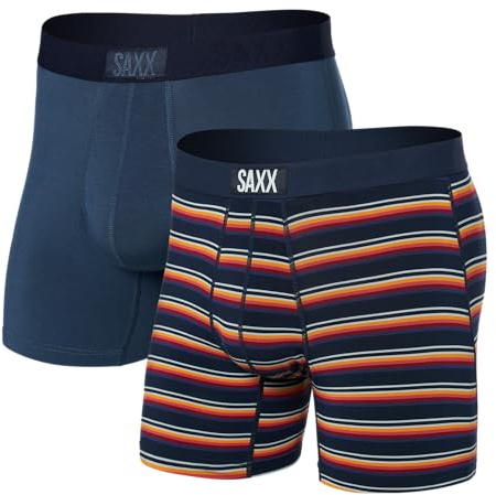 SAXX Underwear Co. Men's Vibe Boxer Brief 2-Pack, Field Stripe/Navy, M