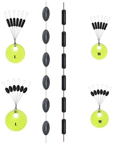 Hezhou 240 Stück Gummistopper Angeln 6 in 1 Schnurstopper Angeln Stopper Angeln Rubber Stopper Gummistopper oval oder rund Posenstopper Schnurstopper Silikonstopper (Schwarz, S + L)