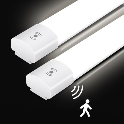 IEGLED 2PCS Tubo Led con Sensore di Movimento 150CM 45W 4500LM Plafoniera Led Soffitto Moderna IP65 impermeabili Neon Led Garage Officina Ufficio Bagno Seminterrato Giardino Magazzino Bianco neutro