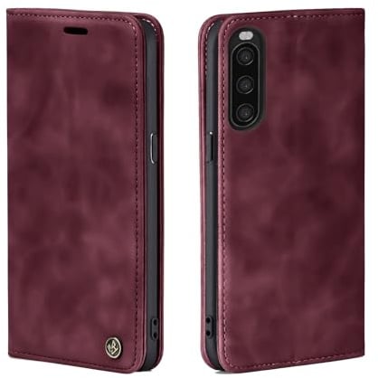 LBH Handyhülle für Sony Xperia 10 II in Weinrot mit Karten- und Geldfach Smartphone Hülle mit Standfunktion Flip Case Schutzhülle Magnetverschluss Vintage