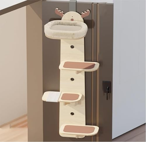 4-Levels Door Hanging Cat Climber Door Mounted Vertical Cat Tree Tower, Cute Cat Tower with Sisal Covered Scratching Posts for 1-4 Cats