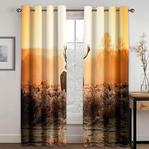 SJSXWQN Vorhang Elch Gardinen mit Ösen Vorhang Blickdicht Thermo Verdunklungsvorhänge Schiebegardinen für Schlafzimmer Wohnzimmer H 200 x B 140 cm 2er Set