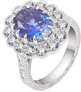 Skcess 18 Karat Weißgold Ehering Dunkelblau Erstellt Saphir Oval, Verlobungsring Damen Blütenförmig mit Ovalem 2-Karat-Saphir Ring Damen Größe 67 (21.3)