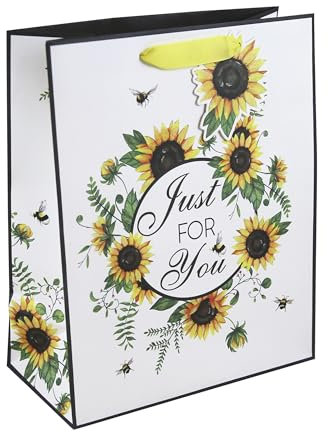 Eurowrap White Kraft Paper Just for You Sunflower Gift Bag With Gift Tag - Gift Bag for Mother's Day, Mum, Happy Birthday - Eco Friendly Bag - Women's Gift Wrap Occasion Present Birthday - Large Size