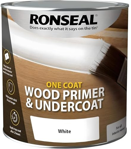 AMK® Ronseal One Coat Wood Primer & Undercoat White 750ml Flexible Anti Cracking Helps Paint Stick and Last Longer Ready to Overpaint In 2 Hours