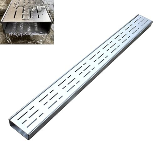 Vibeo Drain Covers Outdoor Thickened 304 Stainless Steel Channel Drain, Narrow Bar Rain Gutter for Yard Garden Farm Fence, Kitchen & Bathroom Drainage Strainers(W8cmxH4cm(3 1/8 x1 5/8))