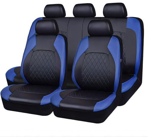 CQOIMQ 9 Stück Autositzbezüge für FIAT Panda Classic/Pandazzurri/Panda City Cross 2000-2021 2022 2023 2024, Auto Schonbezug Autositz Set Leder Wasserdicht Verschleißfest Auto Zubehör,Blue