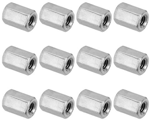PATIKIL Ecrou Long M10 x 1.5 de Pas Écrou Hexagonal en Acier Inoxydable 304, 12Pcs 25mm/ 1 Longueur Raccords de Tige Filetés Grossiers, Écrous de Couplage, Ton Argent