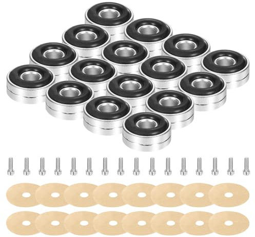 sourcing map 16 Pcs Subwoofer Isolation Pad, 20x8mm Speaker Isolation Pad Feet Speaker Spikes Turntable Audio Studio Monitor Isolation Pad for Audio Equipment Single Line, M3 Screws Silver