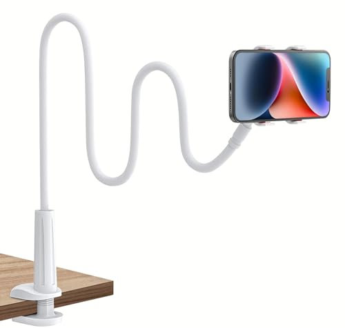 Schwanenhals Handyhalterung für Bett & Tisch – Flexibles Handy Stativ mit 360° Drehung – Universeller Halter für Smartphones bis 10 Zoll – Robuste Klemme, Perfekt für Videos & Filme (Weiß)