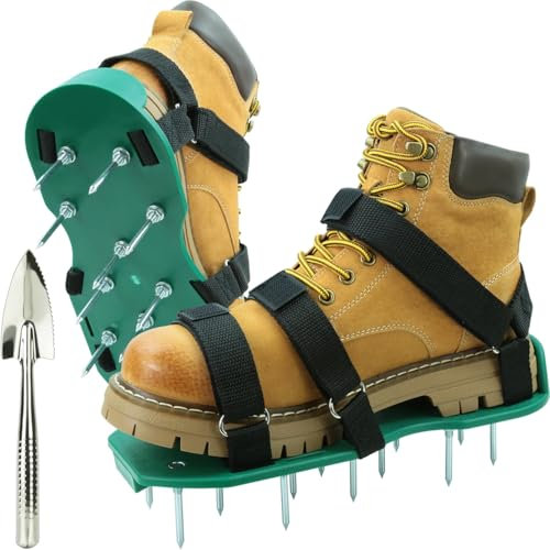 MILLUXXi Lawn Aerator Shoes with Hook & Loop Straps for Effectively Aerating Lawn Soil, One Size Fits All Free-Installation Heavy Duty Spiked Sandals Shoes for Yard Garden, Green shavel