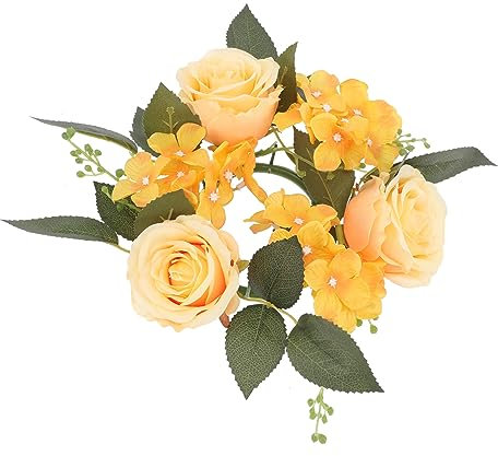 TINEASUR Candlestick Garland Wreaths for Indoors Peony Artificial Flowers Advent Wreath Ring Taper Candle Rings Green Decor Artificial Floral Candle Rings Kit Imitation Fabric Yellow