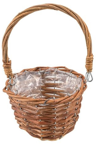 Ideen mit Herz Cesta de mimbre | Cesta de madera con papel de aluminio | cesta de regalo | embalaje de regalo | decoración | diámetro de 15 cm | 26 cm de alto | cesta de flores (marrón)