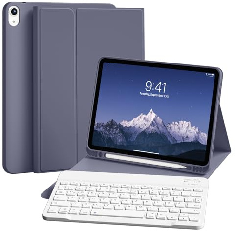 ZKTUYU Tastatur Hülle für iPad (A16) 11. Generation 2025, iPad 10. Gen 2022 | Magnetisch Abnehmbare Tastatur, QWERTZ Layout, Weiche TPU Rückschale mit Stifthalter, für iPad 11/10 Gen(11/10,9), Violett