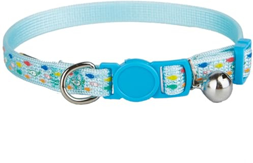 YUDOTE Strong Nylon Cat Collar with Colorful Printed Patterns, Lightweight Kitten Collars with Quick Release Clip and Bell,Adjustable 15-24cm,Blue Pack of 1