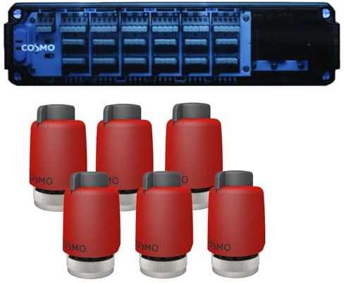 COSMO 6-Zonen Regelk­lemmleiste 230V Heizen/­Kühlen + 6x COSMO Standard Stellantrieb 230V IP54 M30x1,5mm
