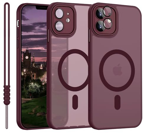 iPhone 11 Hülle mit MagSafe, Hanyhülle iPhone 11 Magnetisch Leicht Dünn Matte Touch Kameraschutz, Kratzfeste Anti-Gelb rutschfest Kratzfest Schutz Stoßfest Hülle für iPhone 11 Dunkel Rot