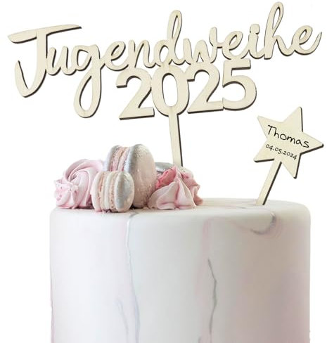 BETESSIN Jugendweihe Tortendeko Holz - Jugendweihe 2025 Tortenstecker & Stern Cake Topper - Originelle Kuchendekoration für Junge & Mädchen