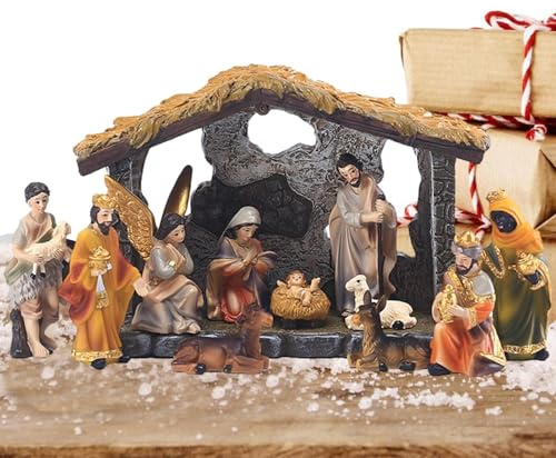 Krippe - Krippe, Weihnachtsdorf | Krippe - Krippe Figuren Sammlung Heilige Familie Religiöse Figur Innen Draußen
