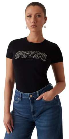 Guess Damen Eco Short Sleeve Logo Lace Tee Eco Kurzarm-T-Shirt mit Logo-Spitze