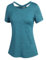 PINSPARK Damen Sport T-Shirt Kurzarm Funktionsshirt Rückenfreies Sportshirt Laufshirt Oberteile Leicht Fitness Oberteil Yoga Workout Gym Top Grün L