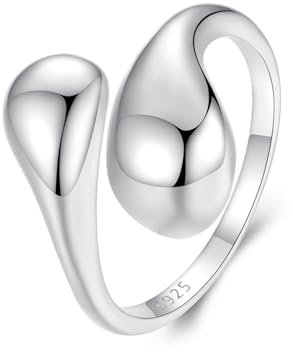 Qings Daumenring Damen Ring Silber 925 Breit Verstellbar Tropfenring Löffel Ringe Chunky Finger Wickelring Träne Wassertropfen Öffnung Ring für Frauen Mädchen Geschenk