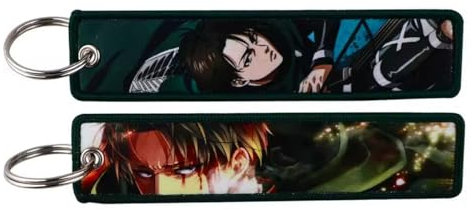Distrigeek AOT SNK Porte-clés Levi Rivaille en tissu brodé double face, porte-clés manga anime pour homme ou femme idée cadeau pour fan de manga shonen pour clés de voiture maison décoration de sac