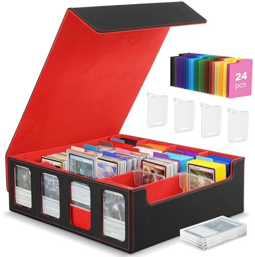 EYEPICK Trading Card Storage Box, PU Leather Quartuple MTG Deck Box, Holds 3200+ Cards, Magnetic Closure, for MTG, TCG Sports, Magic the Gathering Commander Cards, Playing Card (Red)