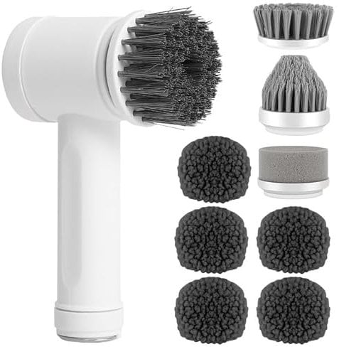 Electric Cleaning Brush - Rechargeable Sonic Scrubber Cordless Scrub Buddy, Waterproof Scrubbing Brush with 8 Replaceable Heads for Home Kitchen Window Floor Wall Stove Tile Sink