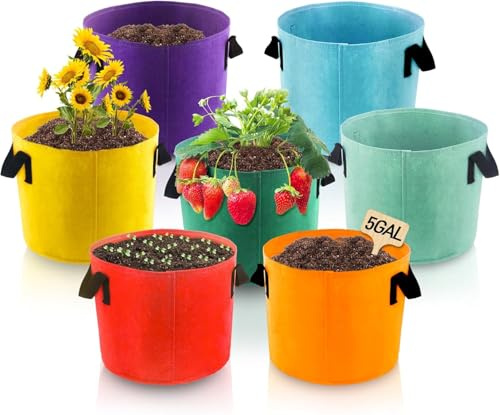 LATERN 7 Stück 10 Gallonen Pflanzsack, 7 Farben Vliesstoff Atmungsaktive Pflanztaschen Hochleistungsfähig Verdickt Gartentöpfe Pflanzbeutel zur Wurzelbelüftung mit Tragegriff für Blumen Gemüse Obst