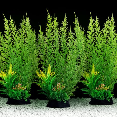 QUOZUO Fish Tank Accessories Large Plants, Green Fish Tank Decorations, Aquarium Decor Plastic Plants 3pcs