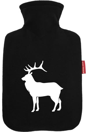 Huuraa Wärmflasche Hirsch Silhouette Geschenk | Veloursbezug Geschenkidee mit Motiv Auslaufsicher mit waschbarem Bezug