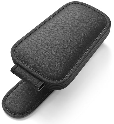 Fernline Sunglasses Holder for Car Visor - Magnetic Leather Glasses Clip for Sun Visor, Eyeglass Hanger and Ticket Card Holder, Universal Fit for All Eyewear (Black)