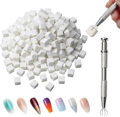 Nail Charms,200 Stück Nail Art Schwämme Mit 1 Greifer, 1cm Sponge Brush Applikator Für Nageldesign Neonail, Nageldesign Zubehör von Erstellen Gradient Patterns Nailart, Nägel Selber Machen Set