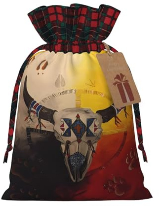 Weihnachtstüten mit Kordelzug, Süßigkeiten-Snack-Tasche, Geschenkpapier, Indianer-Druck, Urlaubssäcke, Leckerlibeutel