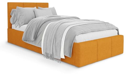 Muralo - Polsterbett 90x200 cm mit Bettkasten und gestepptem Kopfteil - Doppelbett - Ohne Matratze - Jugendbett - Stilvolles Schlafzimmer-Bett -Gelb