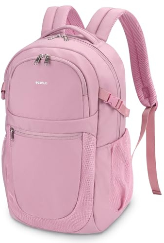 ECOHUB Laptop Rucksack für Damen, Altrosa, 28L | 17,3 Zoll Laptopfach, 12 Fächer, Uni & Arbeit, ca. 540g, wasserabweisend & diebstahlsicher