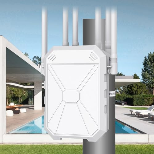 Répéteur WiFi 6 Extérieur AX1800, Borne WiFi Extérieure IP67 Longue Portée, Amplificateur WiFi Outdoor avec 6 Antennes 7dBi, Point d’Accès WiFi Extérieur PoE, Port Gigabit, pour Jardin, Terrasse