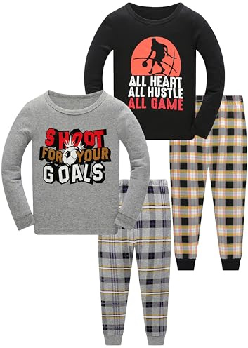 SOIBEEN Pyjamas für Jungen Dinosaurier Nachtwäsche Baumwolle Kleinkind Kleidung Kinder Nachtwäsche Langarm PJs Set 4-teiliges Outfit 1-12 Jahre