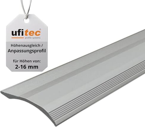 ufitec Übergangsprofil selbstklebend, Übergangsleiste Höhenausgleich bis 16 mm aus Aluminium, Anpassungsprofil 40 mm x 100 cm Höhenausgleichsprofil (Silber, 100 cm)