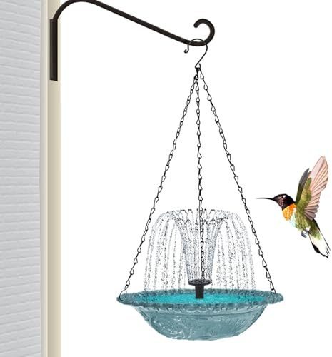 Bain d'oiseaux à énergie solaire – Fontaine de jardin suspendue, mangeoire pour oiseaux sauvages, bol d'eau solaire respectueux de l'environnement, décoration de cour extérieure, ornement de fontaine